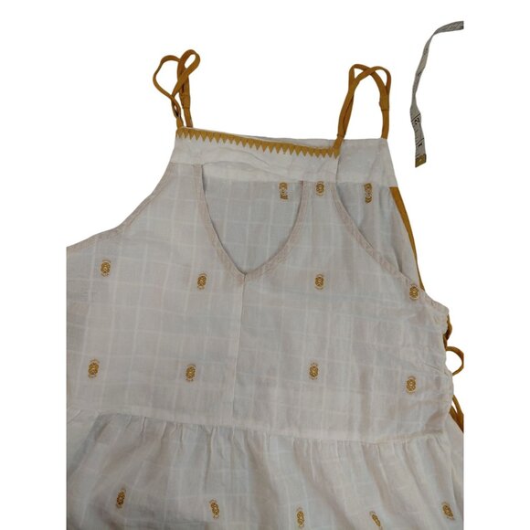 The Impeccable Pig Womens Sleeveless Peplum Top M White & Mustard Embroidered - Picture 9 of 9